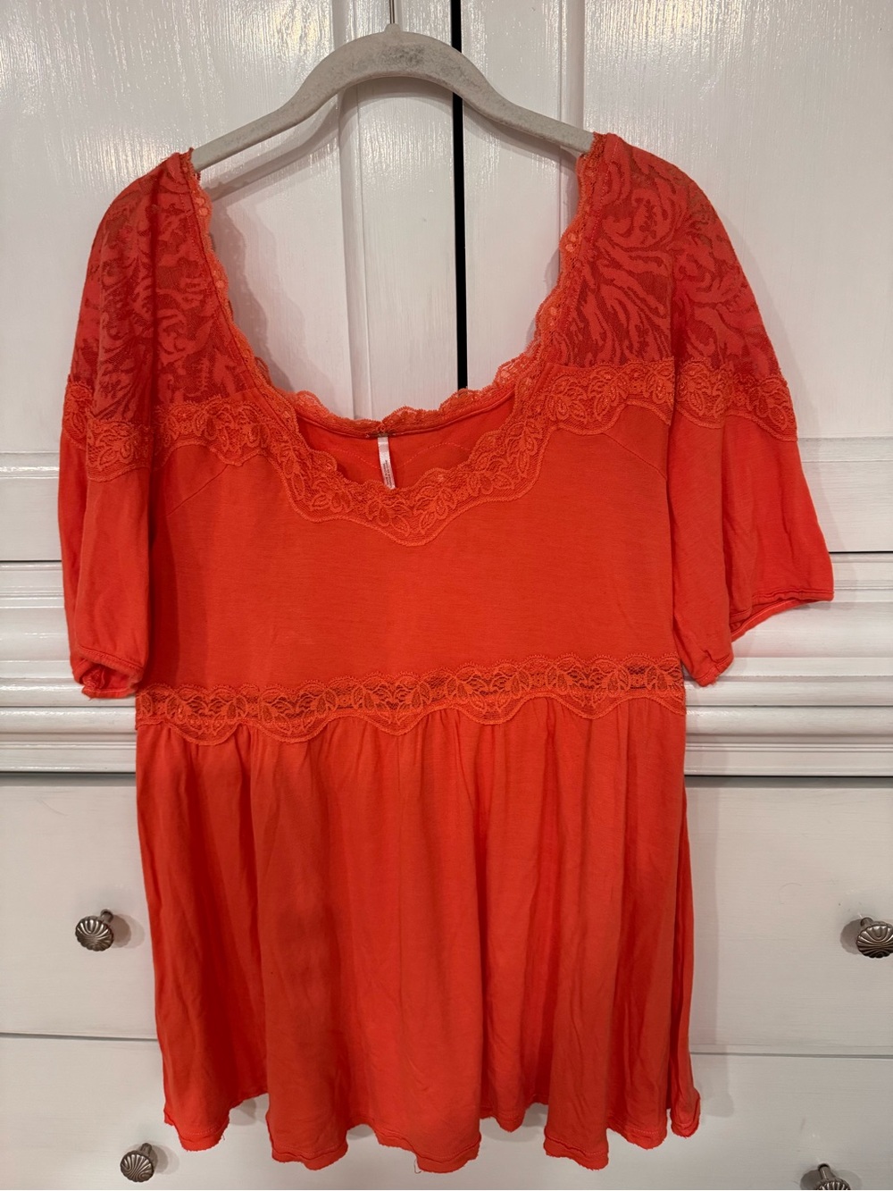 Free People Orange Lace-Trim Top Boho style Size Large